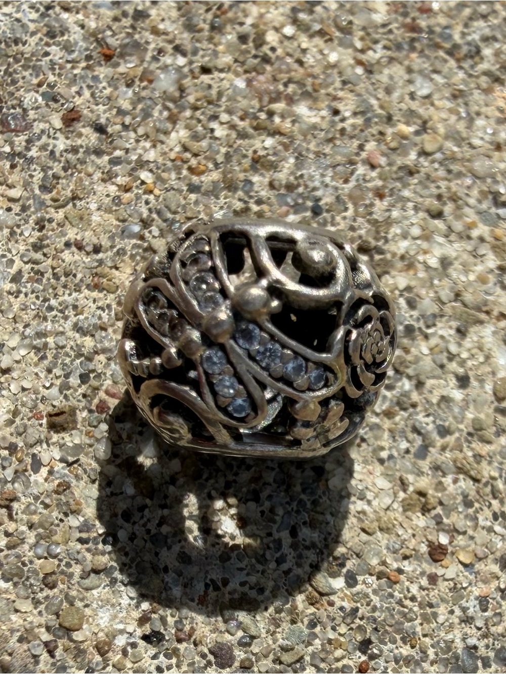 Pandora Silver Floral Filigree Charm with Clear Stones